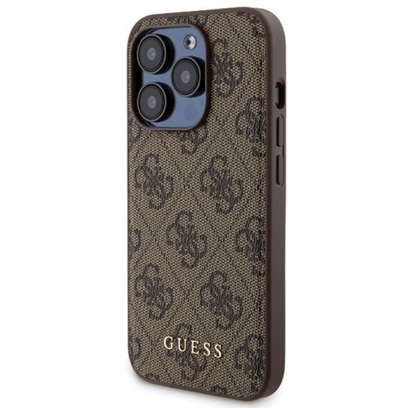 Guess GUBPM5P15L4GEMGW Capa rígida para Apple iPhone 15 Pro + 5000 mAh MagSafe Power Bank, 4G Metal Logo, castanha