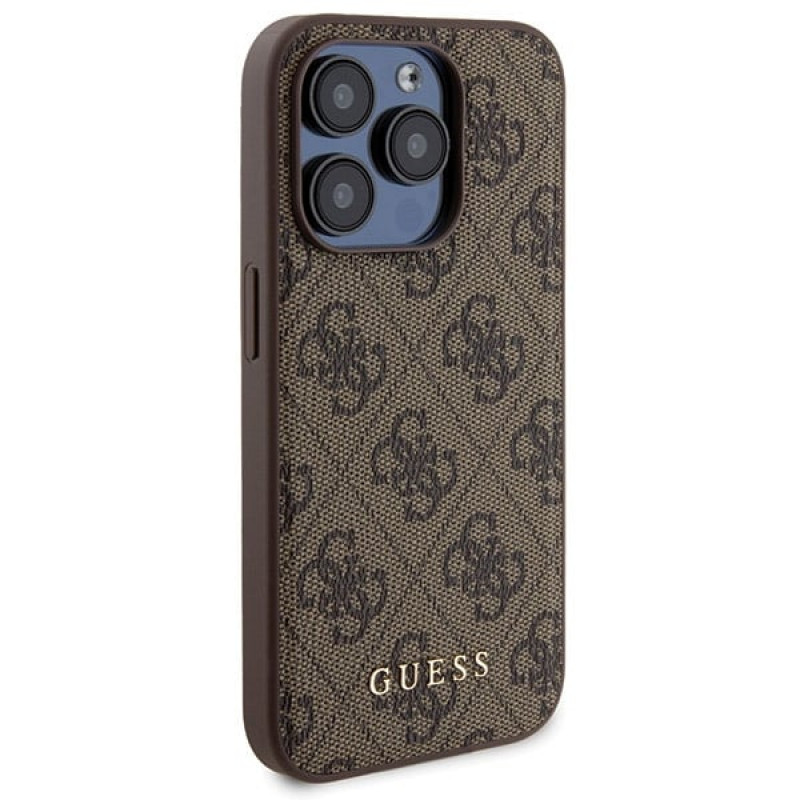 Guess GUBPM5P15L4GEMGW Capa rígida para Apple iPhone 15 Pro + 5000 mAh MagSafe Power Bank, 4G Metal Logo, castanha