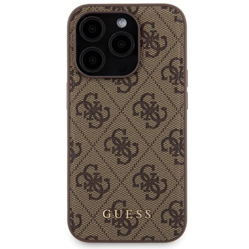 Guess GUBPM5P15X4GEMGW Capa rígida para Apple iPhone 15 Pro Max + power bank MagSafe 5000 mAh, 4G Metal Logo, castanha