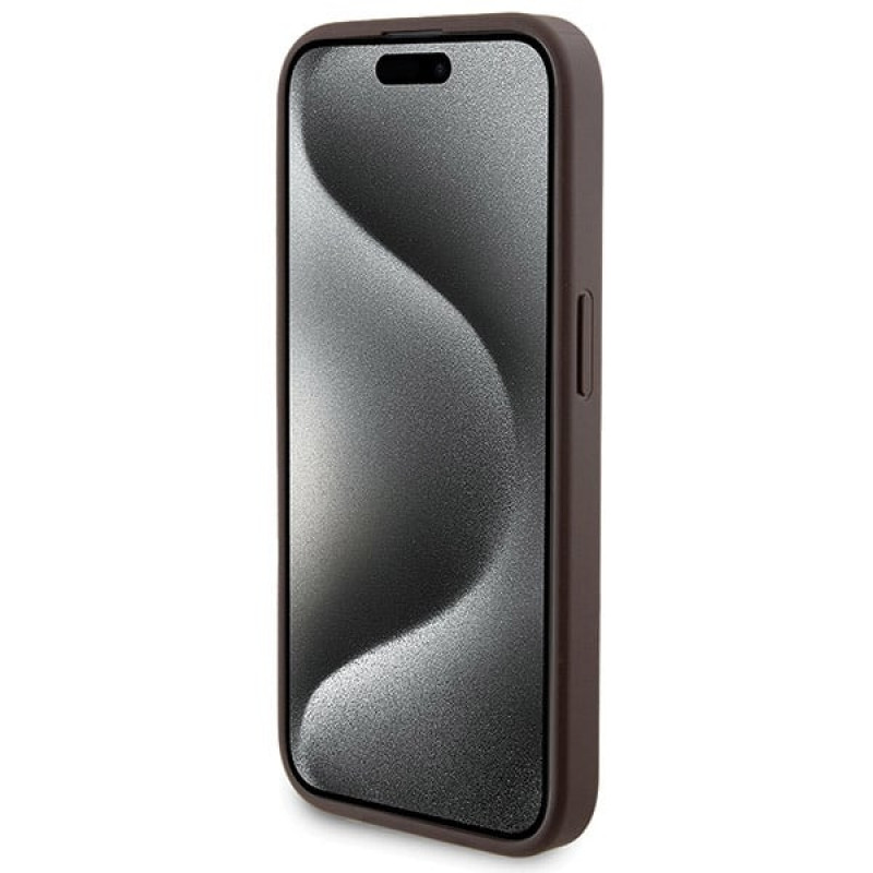 Guess GUBPM5P15X4GEMGW Capa rígida para Apple iPhone 15 Pro Max + power bank MagSafe 5000 mAh, 4G Metal Logo, castanha