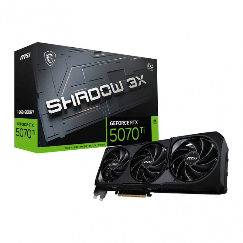 Placa gráfica MSI GeForce RTX 5070 Ti 16G Shadow 3X OC, 16 GB GDDR7, 3 ventoinhas