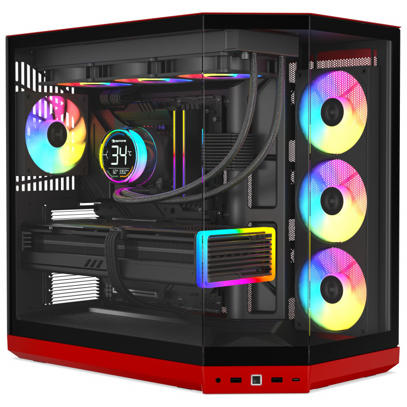 Caixa de PC HYTE Y50 Wild Cherry, vermelha, vidro temperado x 3
