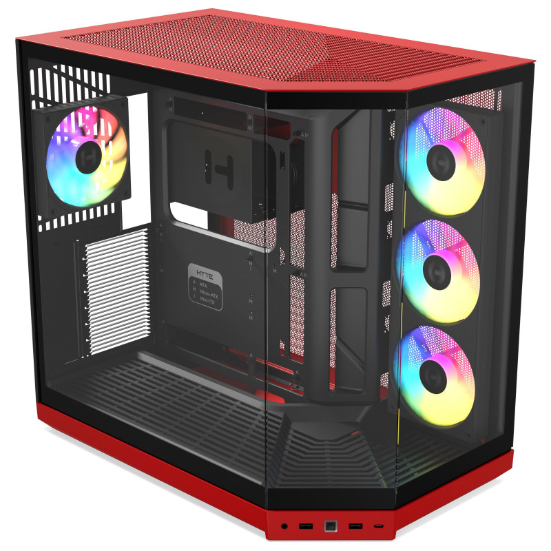 Caixa de PC HYTE Y50 Wild Cherry, vermelha, vidro temperado x 3