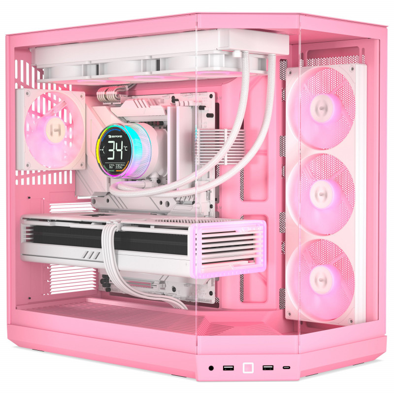 Caixa de PC HYTE Y50 Strawberry Milk, rosa-claro, vidro temperado x 3
