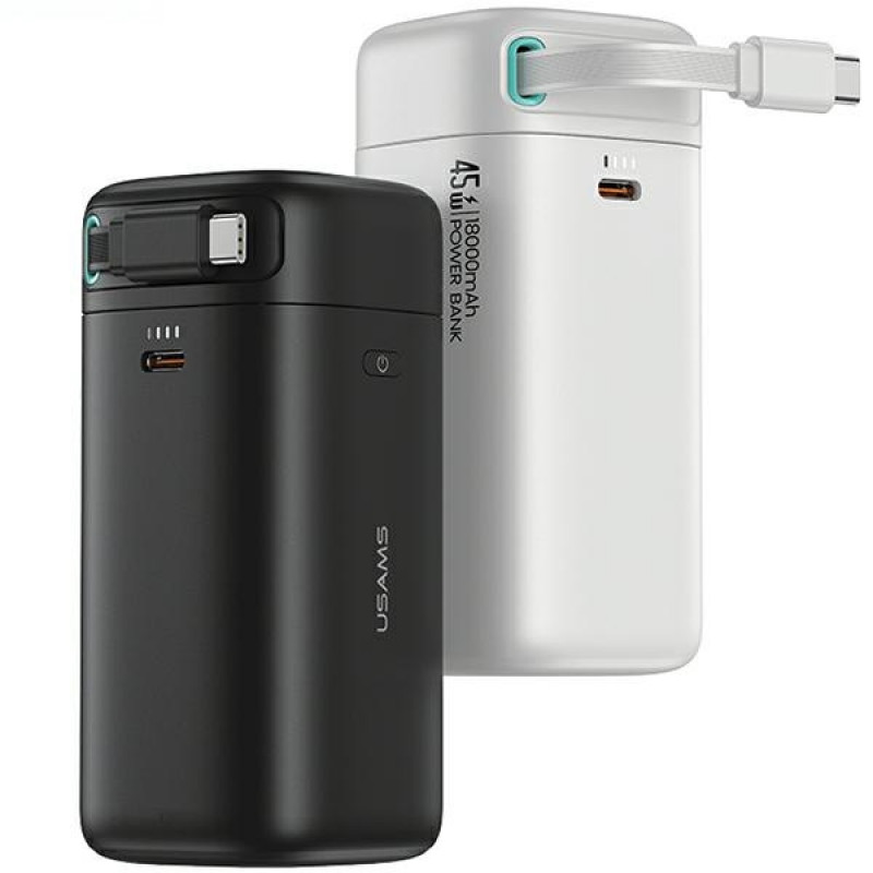 USAMS US-CD216 XMF Series Powerbank 18000 mAh, carregamento rápido PD 45W, com cabo USB-C, branco