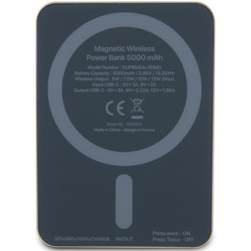Powerbank de indução MagSafe Guess GUPBM5AL4DMD 4G Strassed Metal Logo 5000 mAh, 15W, dourado