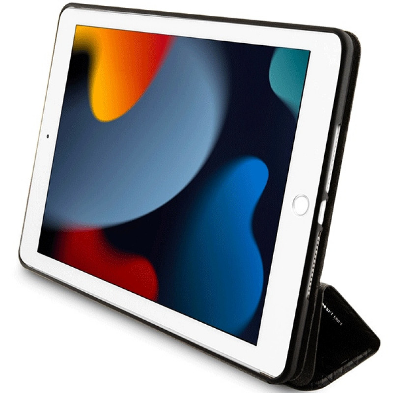 Capa tipo livro Karl Lagerfeld KLFC10SAKHPKK Saffiano Monogram Ikonik para Apple iPad 10.2 (7.ª, 8.ª, 9.ª geração), preta