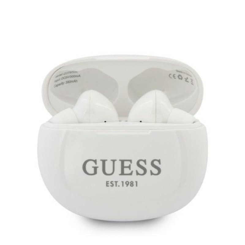 Auscultadores intra-auriculares sem fios Guess GUTWS1CWHTWS com estação de acoplamento, Bluetooth 5.0, branco