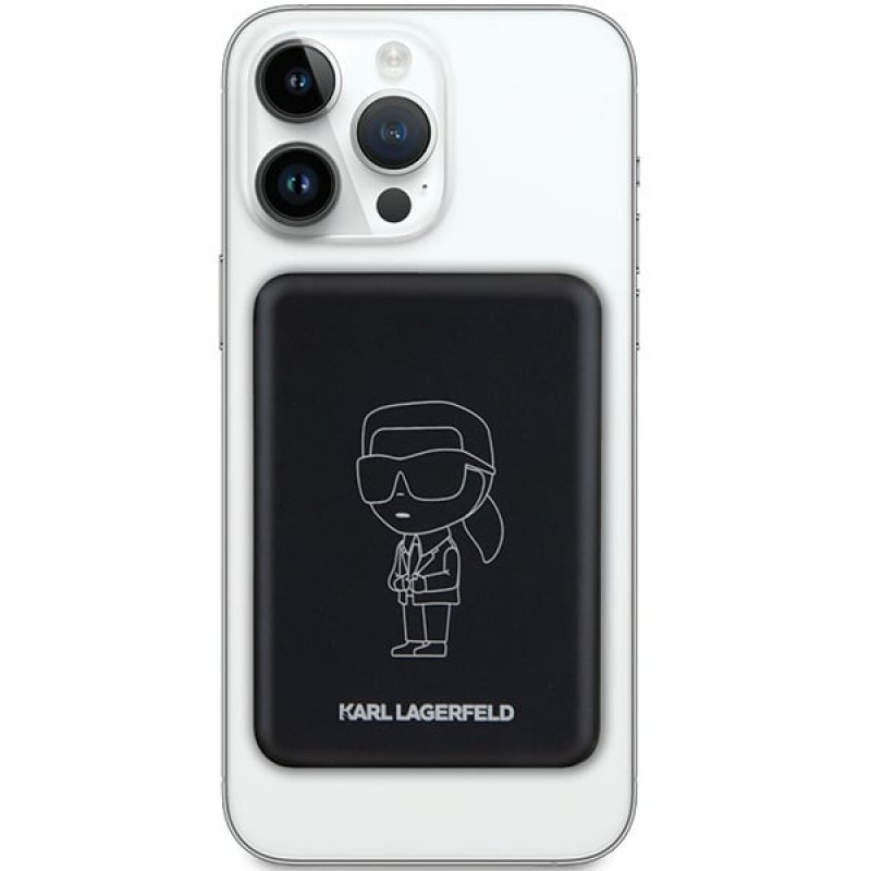 Karl Lagerfeld KLPBM5KIOTTGK Power bank de indução 5000 mAh 15W, Outline Ikonik, MagSafe, preto