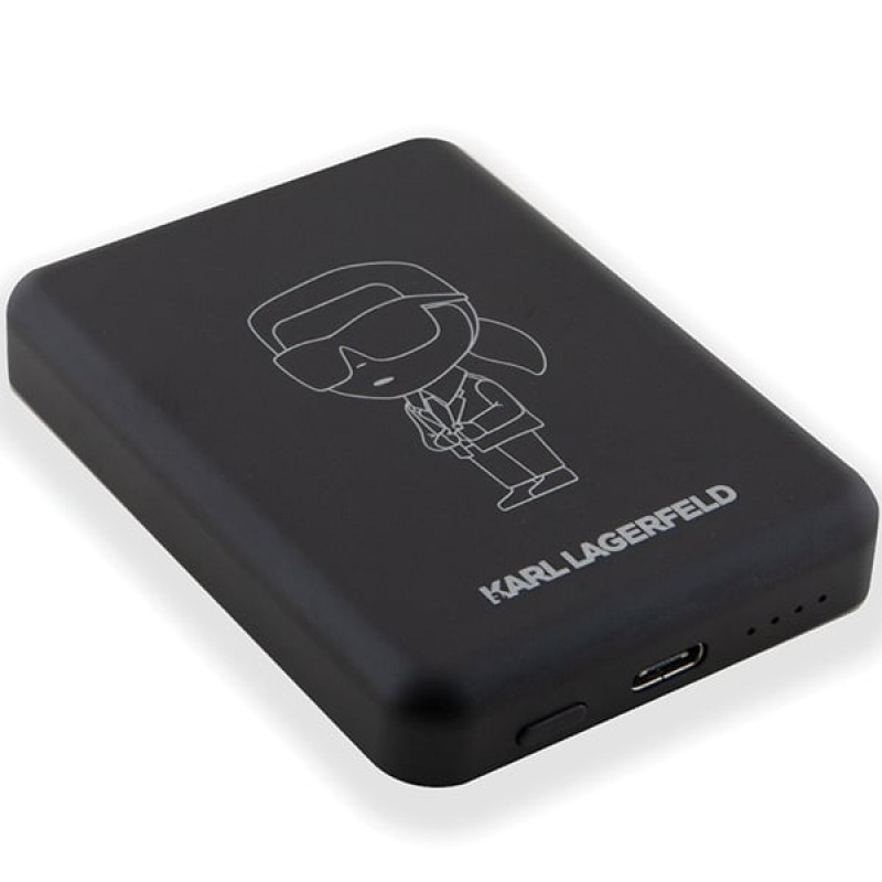 Karl Lagerfeld KLPBM5KIOTTGK Power bank de indução 5000 mAh 15W, Outline Ikonik, MagSafe, preto