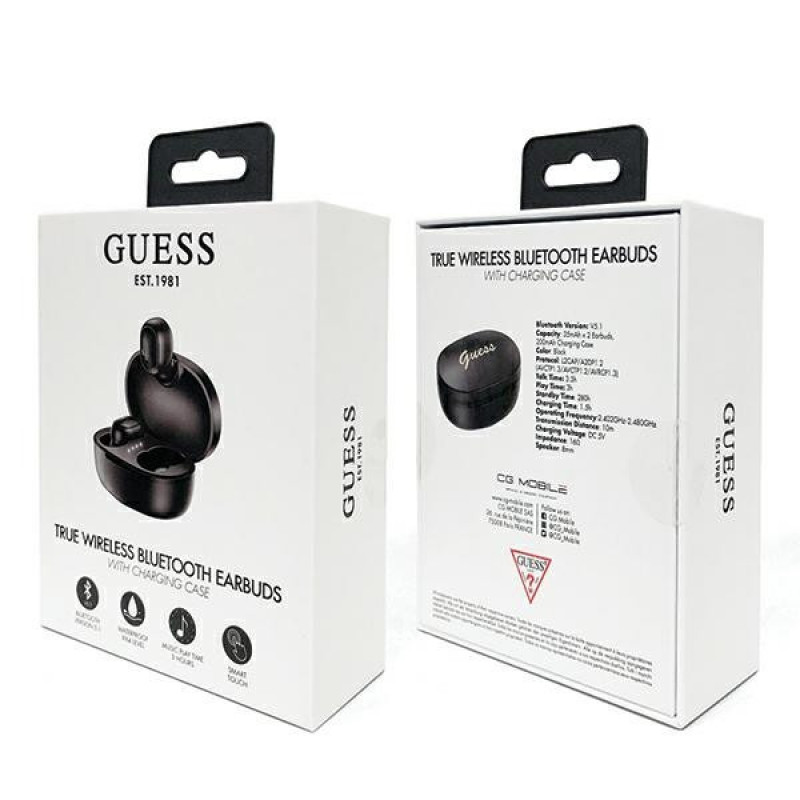 Guess GUTWST30BK Auscultadores TWS sem fios in-ear com estação de acoplamento, Bluetooth 5.0, preto