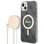 Guess GUBPP14SH4EACSK Capa rígida para Apple iPhone 14 + Carregador sem fios, 4G Print, MagSafe, preto