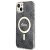 Guess GUBPP14SH4EACSK Capa rígida para Apple iPhone 14 + Carregador sem fios, 4G Print, MagSafe, preto