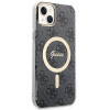 Guess GUBPP14SH4EACSK Capa rígida para Apple iPhone 14 + Carregador sem fios, 4G Print, MagSafe, preto