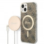 Guess GUBPP14SH4EACSW Capa rígida para Apple iPhone 14 + Carregador sem fios, 4G Print, MagSafe, castanha