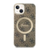 Guess GUBPP14SH4EACSW Capa rígida para Apple iPhone 14 + Carregador sem fios, 4G Print, MagSafe, castanha