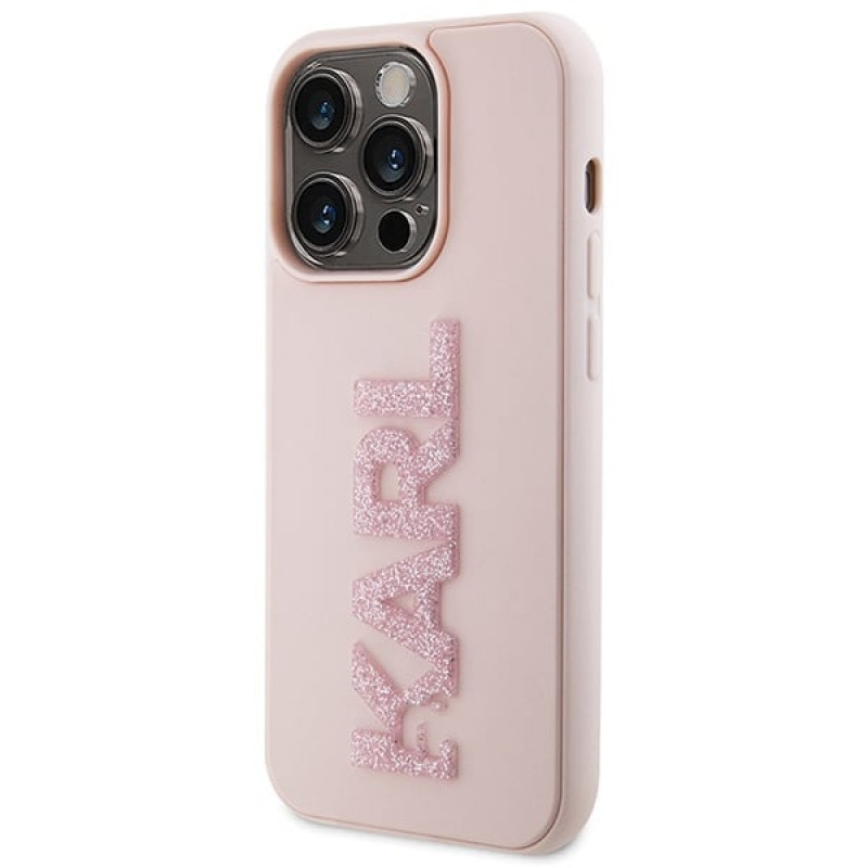 Karl Lagerfeld KLHCP15X3DMBKCP Capa rígida para Apple iPhone 15 Pro Max, 3D Rubber Glitter Logo, rosa