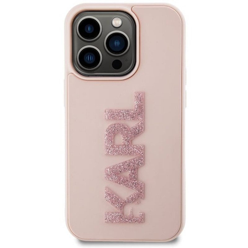 Karl Lagerfeld KLHCP15X3DMBKCP Capa rígida para Apple iPhone 15 Pro Max, 3D Rubber Glitter Logo, rosa