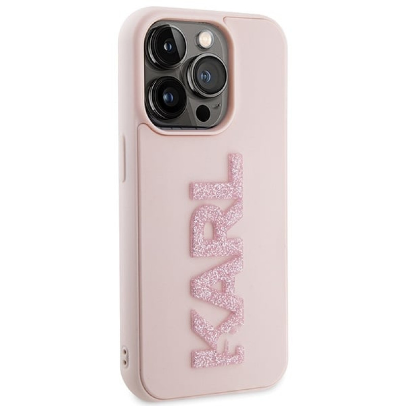 Karl Lagerfeld KLHCP15X3DMBKCP Capa rígida para Apple iPhone 15 Pro Max, 3D Rubber Glitter Logo, rosa