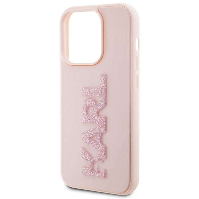 Karl Lagerfeld KLHCP15X3DMBKCP Capa rígida para Apple iPhone 15 Pro Max, 3D Rubber Glitter Logo, rosa