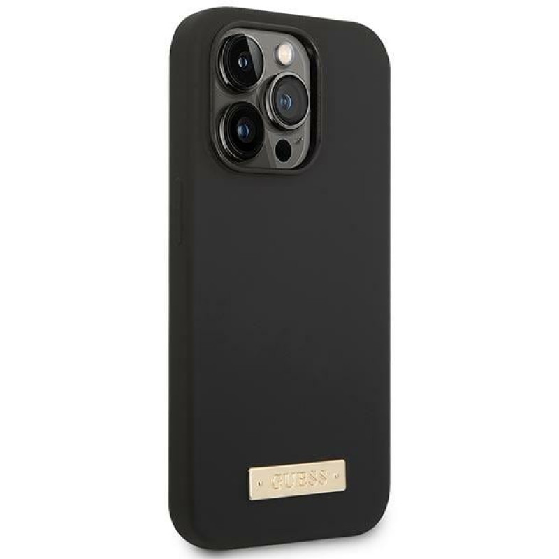 Guess GUHMP14XSBPLK Capa rígida Apple iPhone 14 Pro Max, Silicone Logo Plate MagSafe, preta
