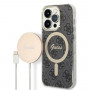 Guess GUBPP14XH4EACSK Capa + Carregador sem fios Apple iPhone 14 Pro Max preta Hardcase, 4G Print, MagSafe