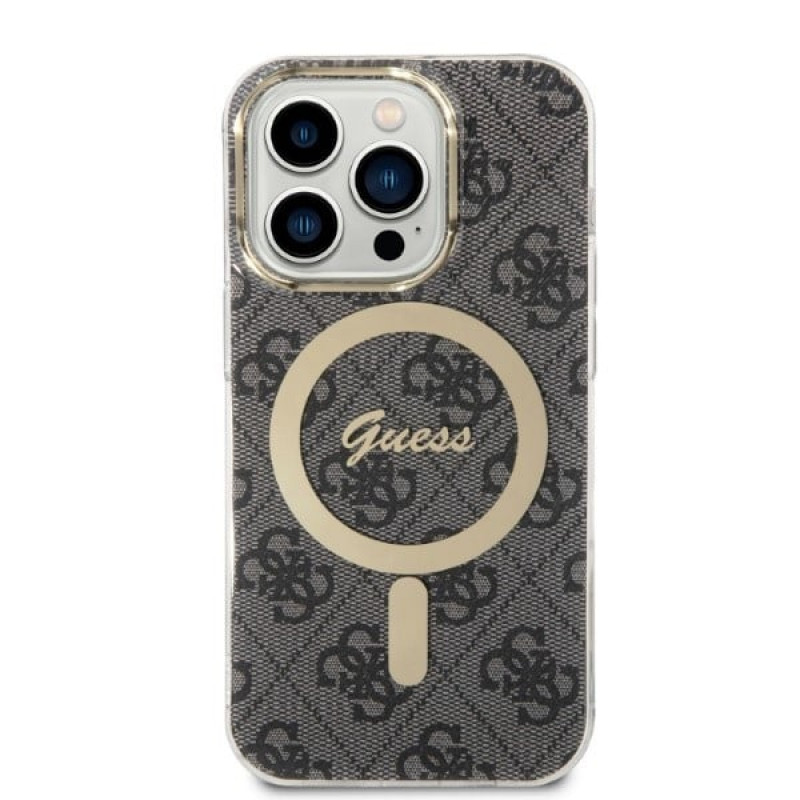 Guess GUBPP14XH4EACSK Capa + Carregador sem fios Apple iPhone 14 Pro Max preta Hardcase, 4G Print, MagSafe