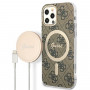 Guess GUBPP12MH4EACSW Capa + Carregador sem fios Apple iPhone 12 / iPhone 12 Pro castanha Hardcase, 4G Print, MagSafe