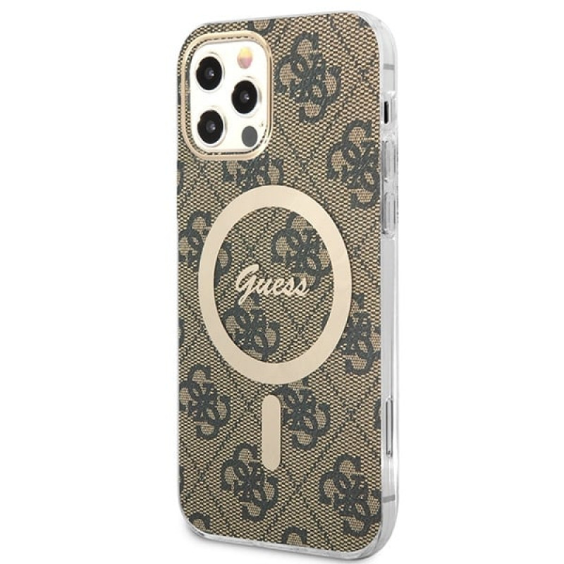 Guess GUBPP12MH4EACSW Capa + Carregador sem fios Apple iPhone 12 / iPhone 12 Pro castanha Hardcase, 4G Print, MagSafe