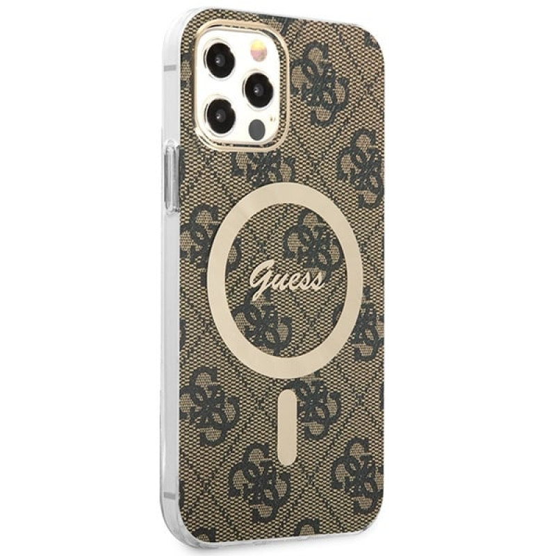 Guess GUBPP12MH4EACSW Capa + Carregador sem fios Apple iPhone 12 / iPhone 12 Pro castanha Hardcase, 4G Print, MagSafe