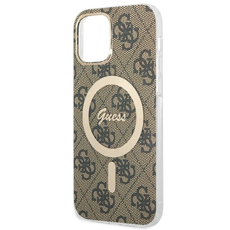 Guess GUBPP12MH4EACSW Capa + Carregador sem fios Apple iPhone 12 / iPhone 12 Pro castanha Hardcase, 4G Print, MagSafe