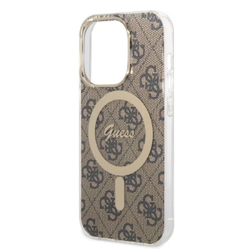 Guess GUBPP14XH4EACSW Capa + Carregador sem fios Apple iPhone 14 Pro Max Castanho Hardcase, 4G Print, MagSafe