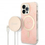 Guess GUBPP13LH4EACSP Capa + Carregador Sem Fios Apple iPhone 13 Pro Rosa Hardcase, 4G Print, MagSafe