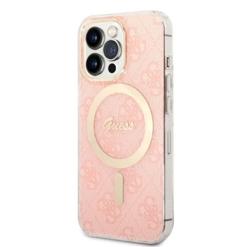 Guess GUBPP13LH4EACSP Capa + Carregador Sem Fios Apple iPhone 13 Pro Rosa Hardcase, 4G Print, MagSafe