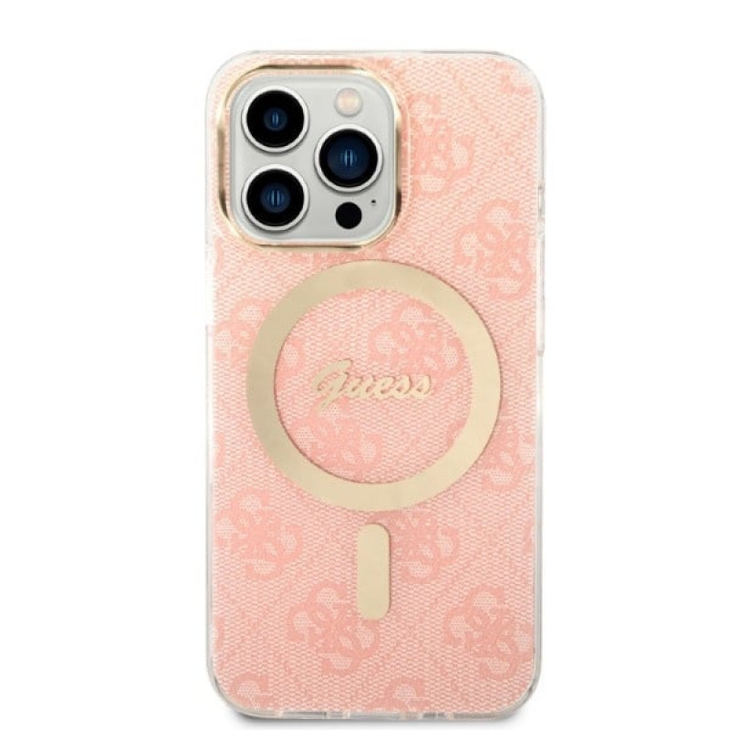 Guess GUBPP13LH4EACSP Capa + Carregador Sem Fios Apple iPhone 13 Pro Rosa Hardcase, 4G Print, MagSafe