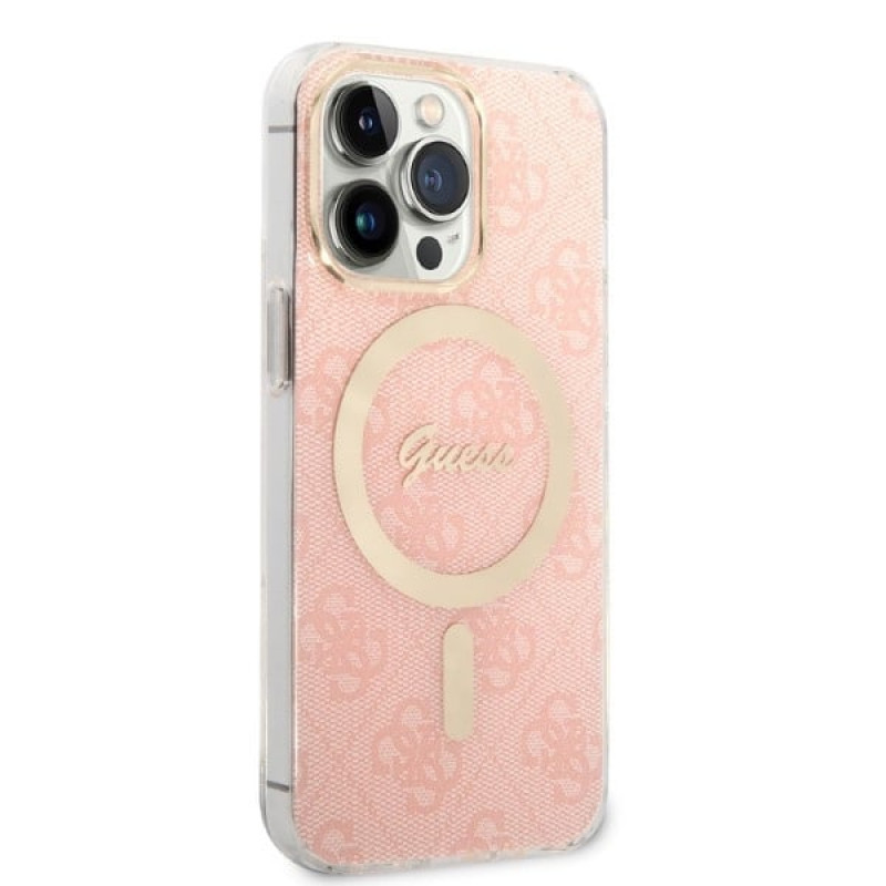 Guess GUBPP13LH4EACSP Capa + Carregador Sem Fios Apple iPhone 13 Pro Rosa Hardcase, 4G Print, MagSafe