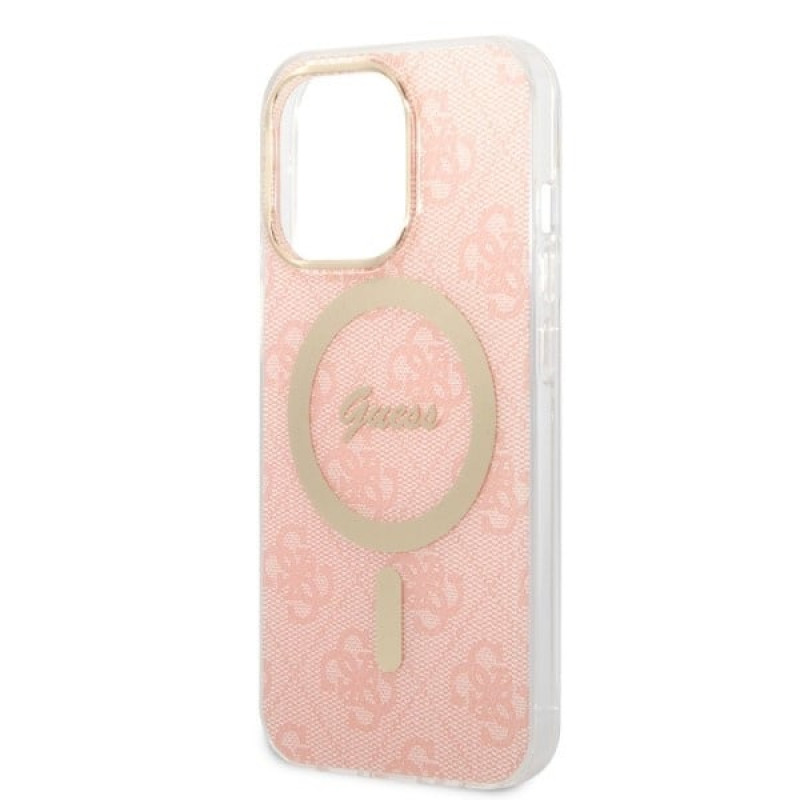 Guess GUBPP13LH4EACSP Capa + Carregador Sem Fios Apple iPhone 13 Pro Rosa Hardcase, 4G Print, MagSafe