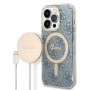 Guess GUBPP14XH4EACSB Capa + Carregador Sem Fios Apple iPhone 14 Pro Max Azul Hardcase, 4G Print, MagSafe
