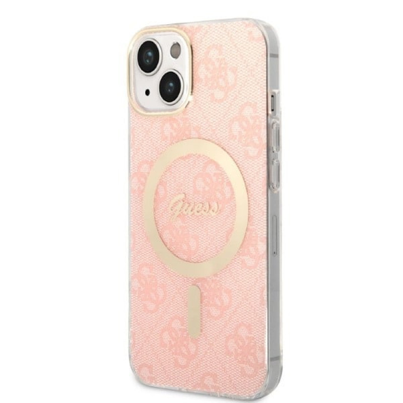 Guess GUBPP14MH4EACSP Capa + Carregador sem fios Apple iPhone 14 Plus / iPhone 15 Plus rosa hardcase, 4G Print, MagSafe