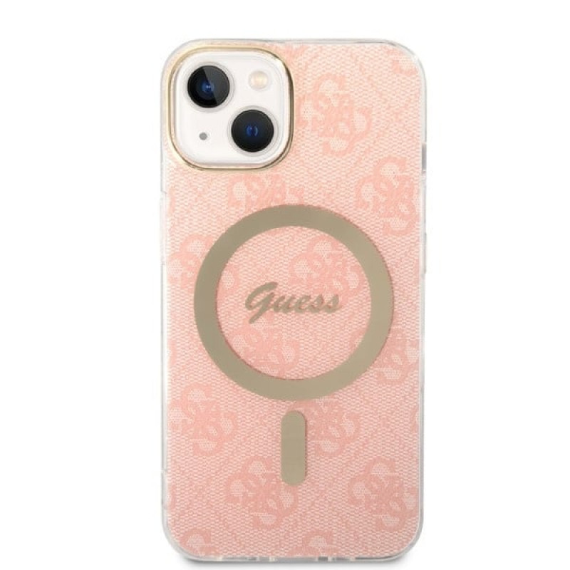 Guess GUBPP14MH4EACSP Capa + Carregador sem fios Apple iPhone 14 Plus / iPhone 15 Plus rosa hardcase, 4G Print, MagSafe