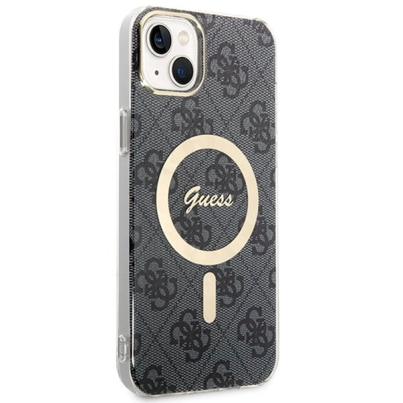 Guess GUBPP14MH4EACSK Capa + Carregador Sem Fios Apple iPhone 14 Plus / iPhone 15 Plus Preta Hardcase, 4G Print, MagSafe