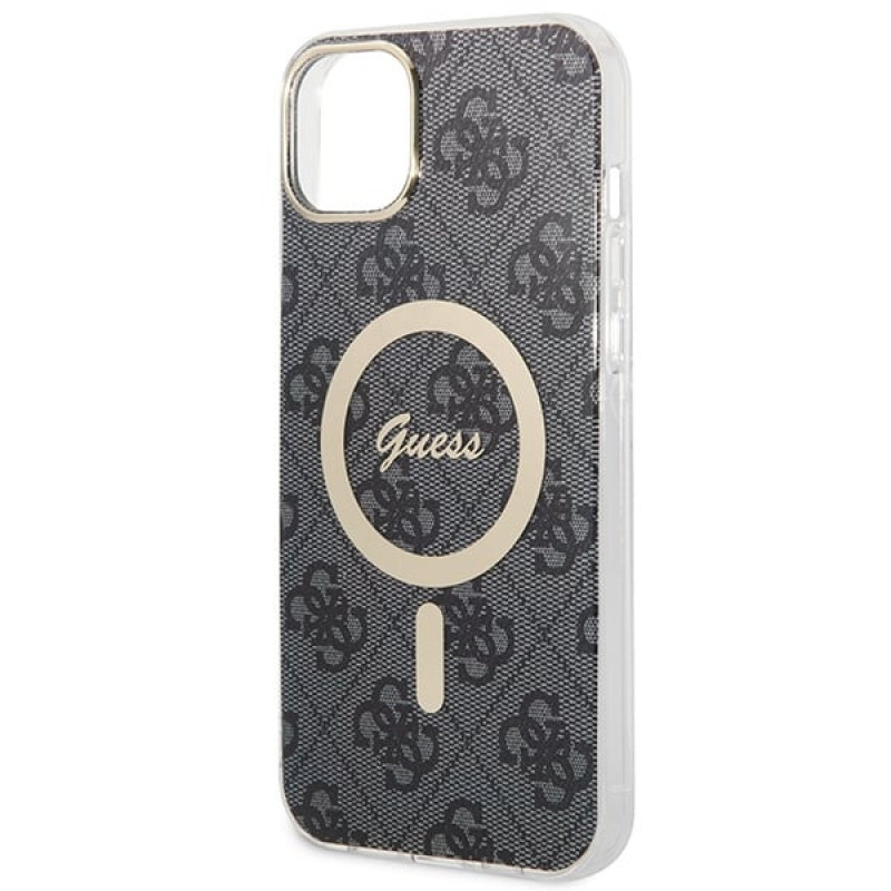 Guess GUBPP14MH4EACSK Capa + Carregador Sem Fios Apple iPhone 14 Plus / iPhone 15 Plus Preta Hardcase, 4G Print, MagSafe