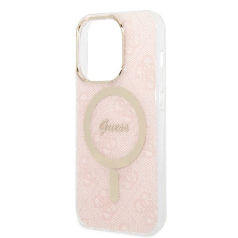 Guess GUBPP14LH4EACSP Capa + Carregador Sem Fios Apple iPhone 14 Pro Rosa Hardcase, 4G Print, MagSafe