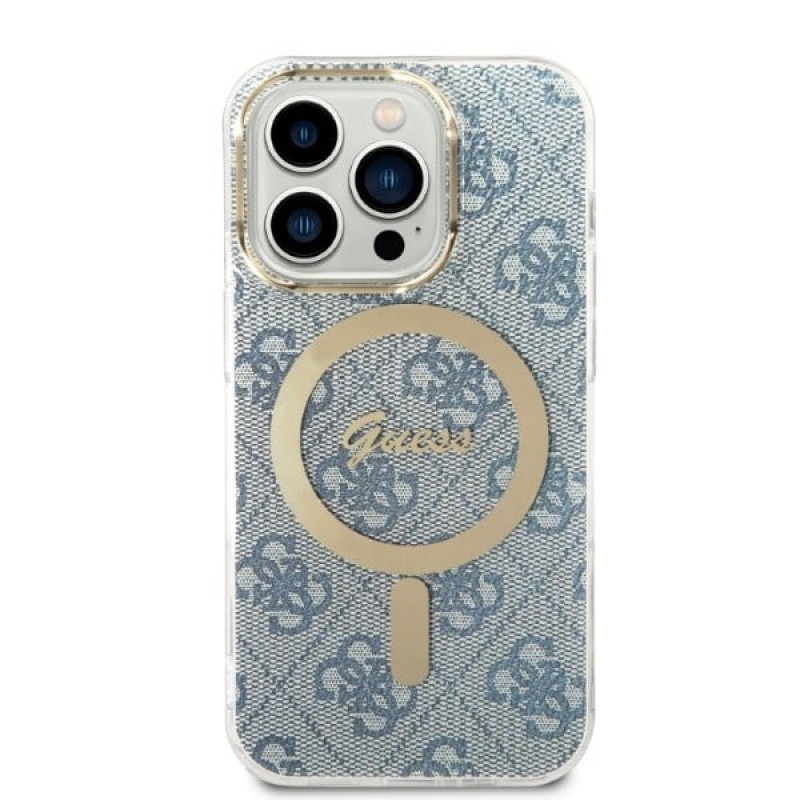 Guess GUBPP14LH4EACSB Capa + Carregador Sem Fios Apple iPhone 14 Pro Azul Hardcase, 4G Print, MagSafe