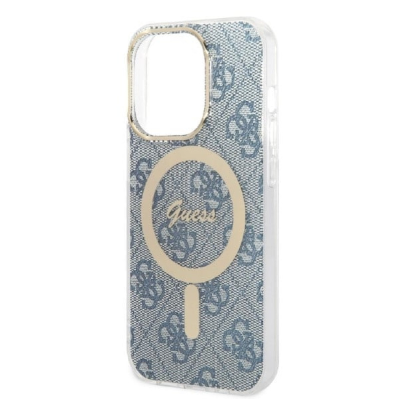 Guess GUBPP14LH4EACSB Capa + Carregador Sem Fios Apple iPhone 14 Pro Azul Hardcase, 4G Print, MagSafe