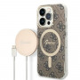 Guess GUBPP14LH4EACSW Capa + Carregador Sem Fios Apple iPhone 14 Pro Castanho Hardcase, 4G Print, MagSafe