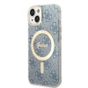 Guess GUBPP14MH4EACSB Capa + Carregador Sem Fios Apple iPhone 14 Plus / iPhone 15 Plus Azul Hardcase, 4G Print, MagSafe
