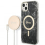 Guess GUBPP14MHMEACSK Capa + Carregador sem fios Apple iPhone 14 Plus / iPhone 15 Plus preta Hardcase, Marble, MagSafe