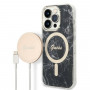 Guess GUBPP14XHMEACSK Capa + Carregador sem fios Apple iPhone 14 Pro Max preta Hardcase, Marble, MagSafe