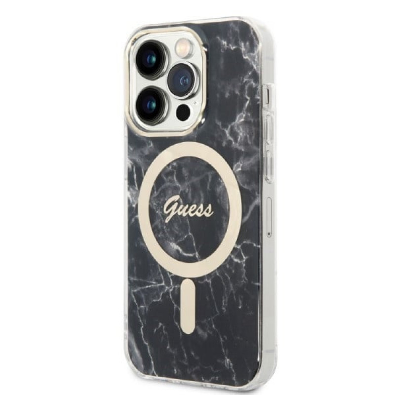 Guess GUBPP14XHMEACSK Capa + Carregador sem fios Apple iPhone 14 Pro Max preta Hardcase, Marble, MagSafe